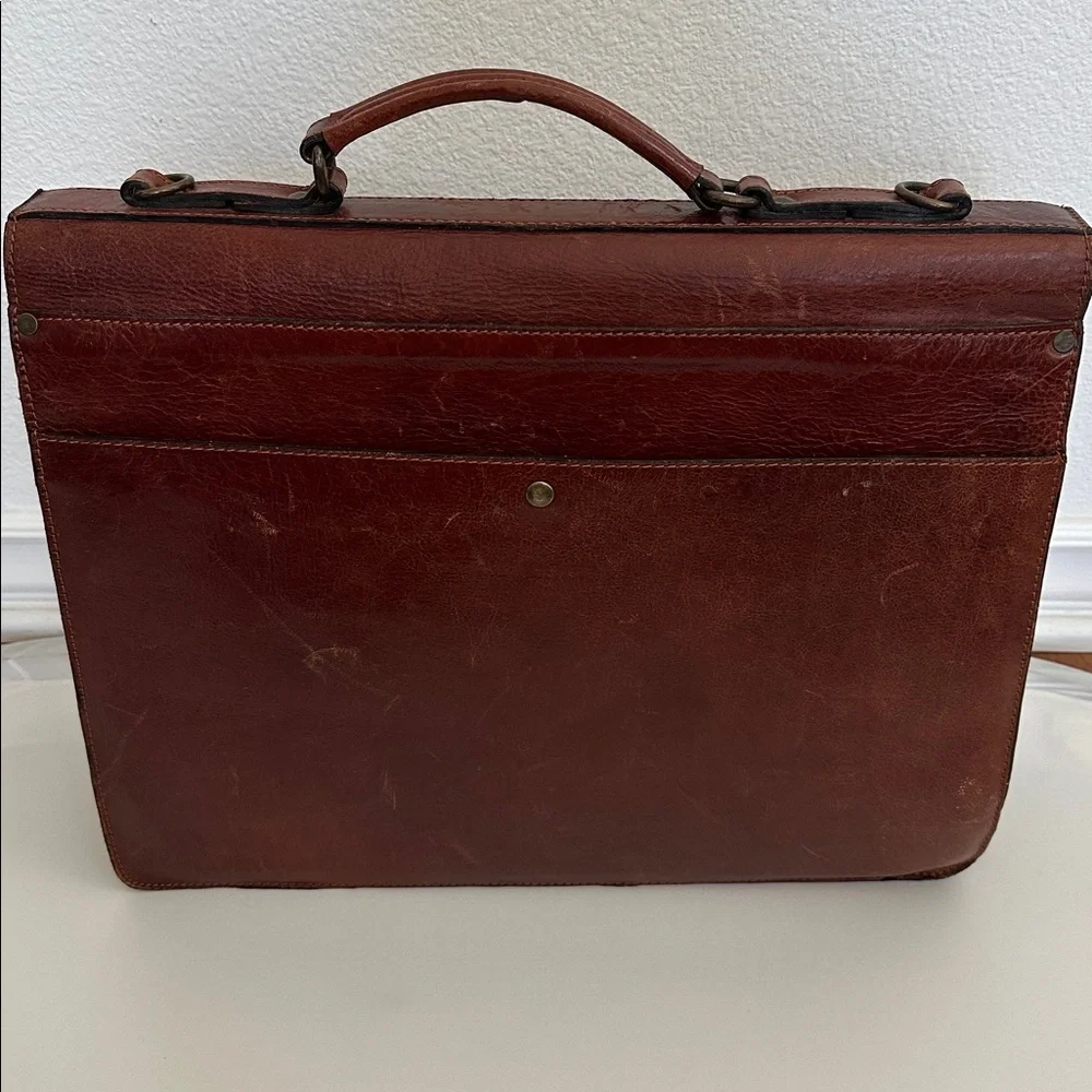 Vintage Classic Italian Genuine Brown Leather Briefcase for Men